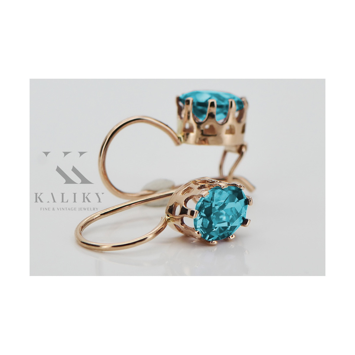 "Classic Aquamarine Drop Earrings in 14K Rose Gold - Vintage Original" vec196 vec196