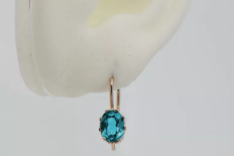 "Classic Aquamarine Drop Earrings in 14K Rose Gold - Vintage Original" vec196 vec196