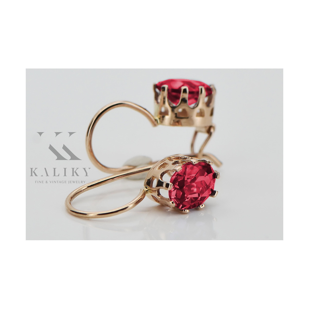 "Boucles d'oreilles en rubis vintage, Or rose 14 carats d'origin" vec196 vec196