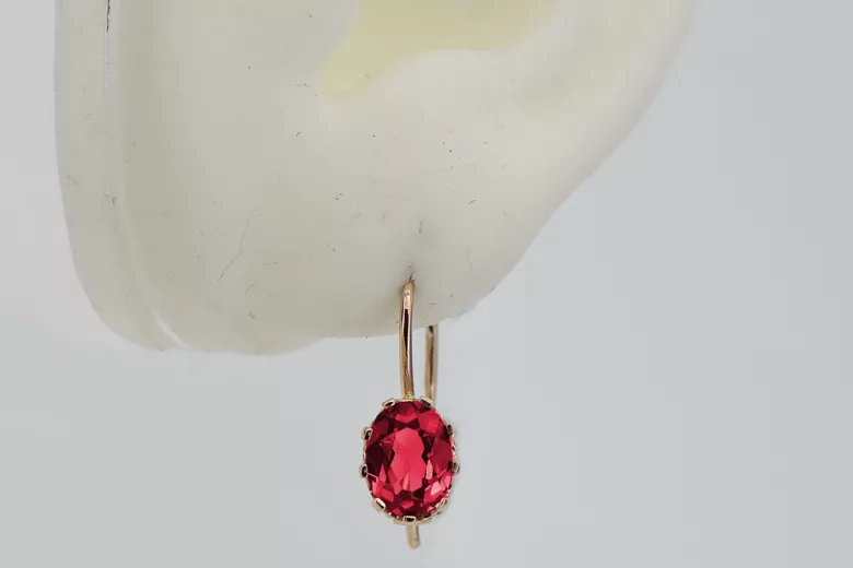 "Aretes de Rubí con Oro Rosa Antiguo 14k 585 Auténtico" vec196 vec196