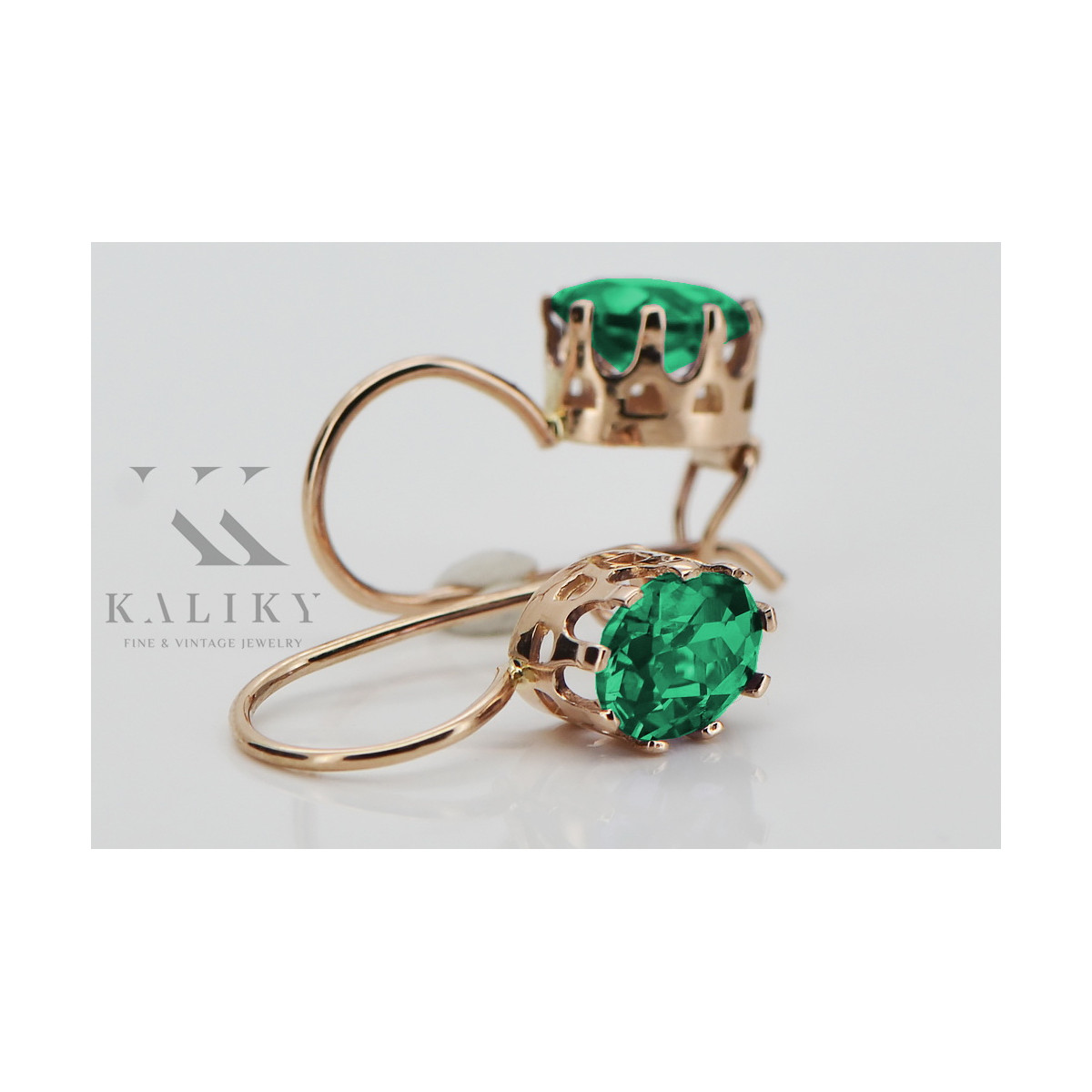 "Elegant Emerald Earrings in Original Vintage 14K Rose Gold" vec196 vec196