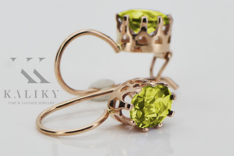 Cercei din aur roz vintage, Peridot galbe 14k vec196