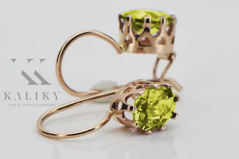 Pendientes de oro rosa antiguo con peridoto amarillo 14k vec196