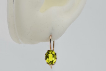 Cercei din aur roz vintage, Peridot galbe 14k vec196