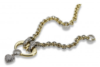 Collar de corazón de oro amarillo y blanco italiano de 14k cfc015yw