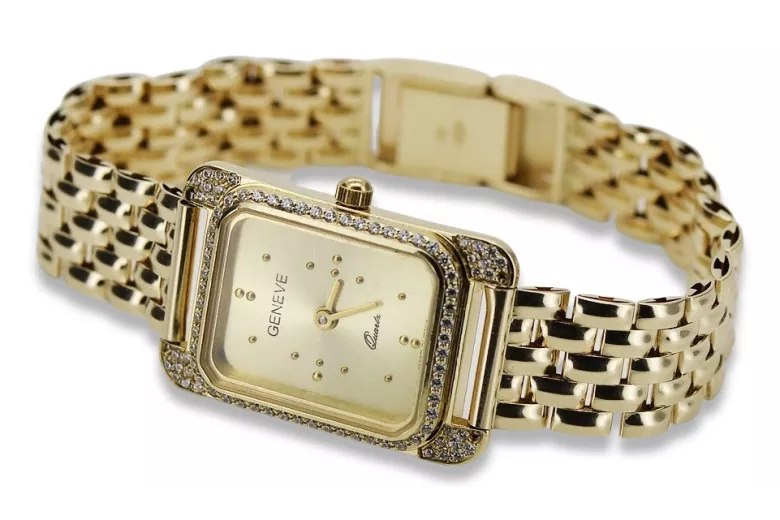Złoty 14k 585 złoty Pani Geneve zegarek na rękę lw054ydg&lbw004y