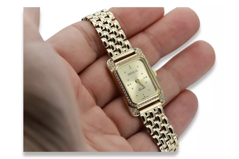Złoty 14k 585 złoty Pani Geneve zegarek na rękę lw054ydg&lbw004y