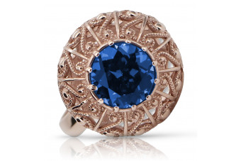 Sterling Silver Rose Gold Plated Sapphire Statement Ring vrc059rp