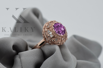 Sterling Silver Rose Gold Plated Amethyst Ring vrc059rp