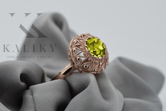 Sterling Silver Rose Gold Plated Peridot Ring with Yellow Gemstones vrc059rp