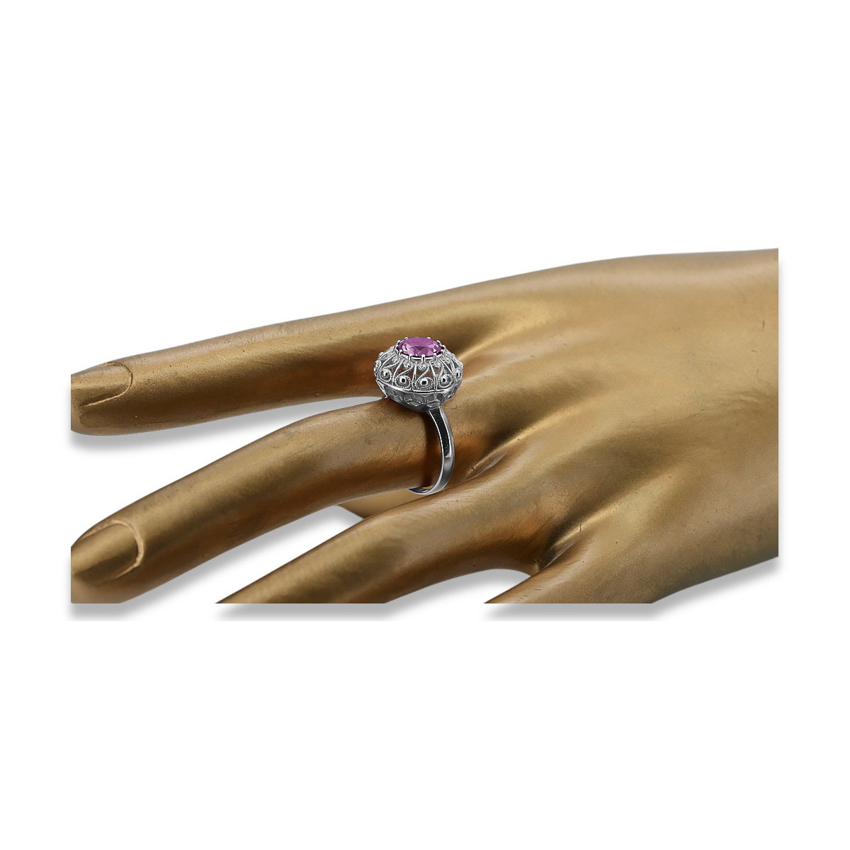 Russische sowjetische Rose 14 Karat 585 Gold Alexandrit Rubin Smaragd Saphir Zirkon Ring vrc059