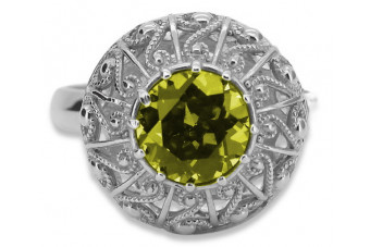 Bague en argent vintage avec Péridot jaune et saphirs turquoise vrc059s