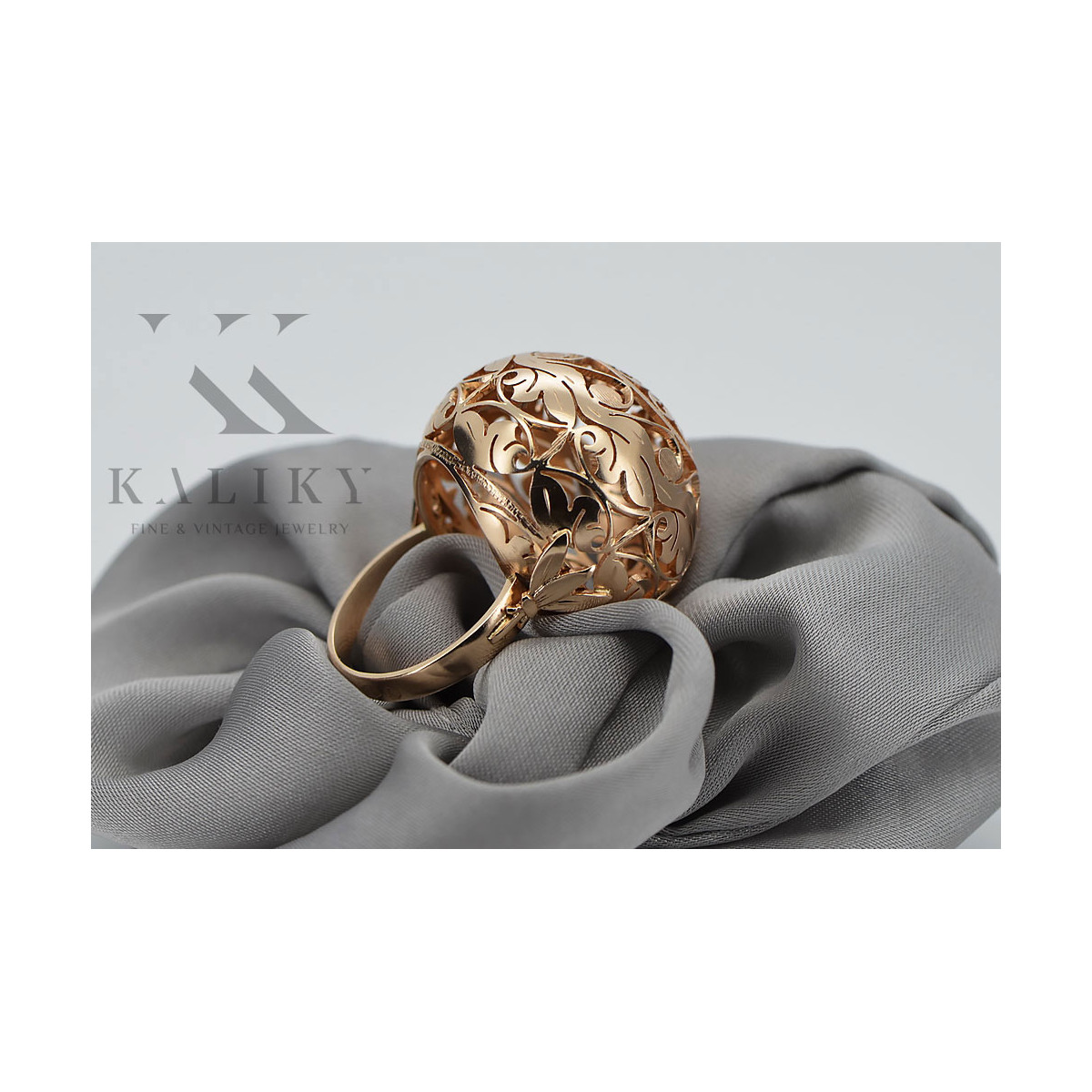 Russe soviétique rose rose 14k 585 or Bague vintage vrn014