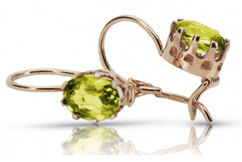 Cercei din aur roz vintage, Peridot galbe 14k vec196