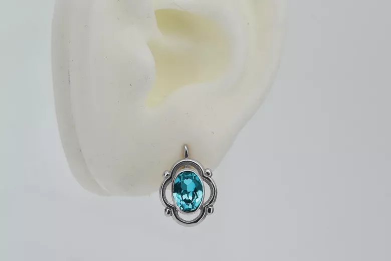 925 Sterling Silber Aquamarin Ohrringe Vintage Retro Schmuck	vec033s vec033s