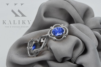 925 Sterling Silber Ohrringe mit Saphiren - Vintage Schmuck (VEC033S) vec033s