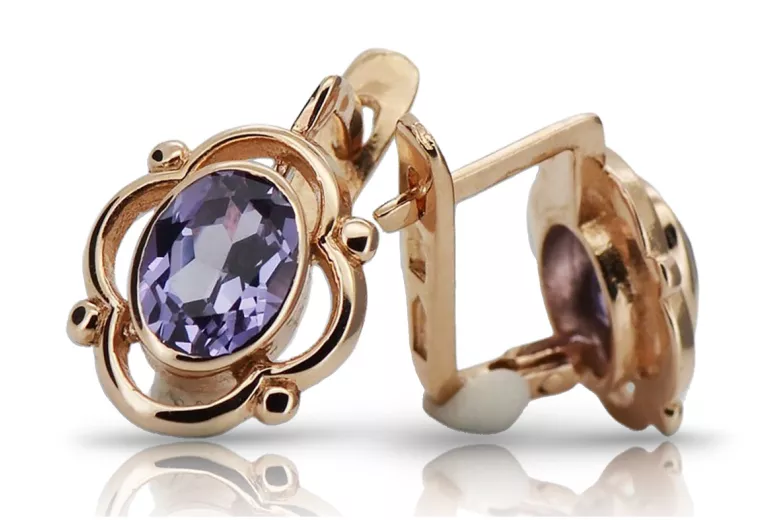 Стерлингово сребро розово позлатено, Александри? Обици (Vintage silver rose gold plated, Alexandrite Earrings) vec033rp