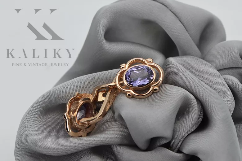 Стерлингово сребро розово позлатено, Александри? Обици (Vintage silver rose gold plated, Alexandrite Earrings) vec033rp