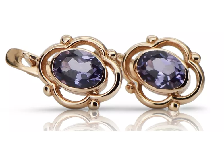 Стерлингово сребро розово позлатено, Александри? Обици (Vintage silver rose gold plated, Alexandrite Earrings) vec033rp