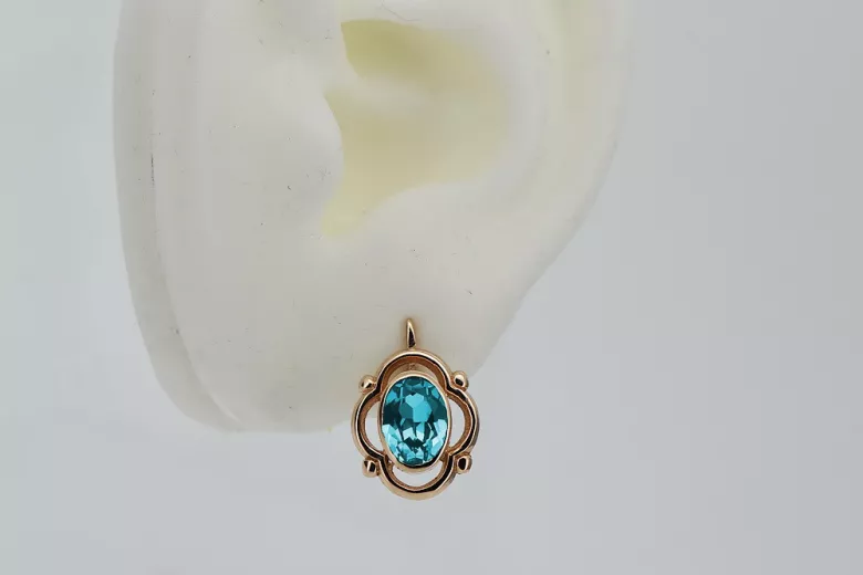 Vintage Sterling Silver Rose Gold Plated Aquamarine Earrings vec033rp