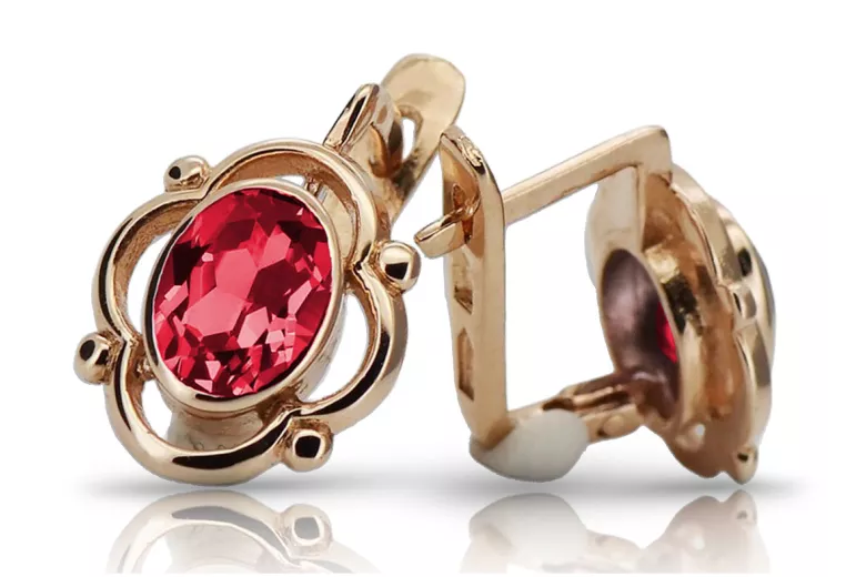 Sterling Silver Rose Gold Plated Ruby Stud Earrings vec033rp