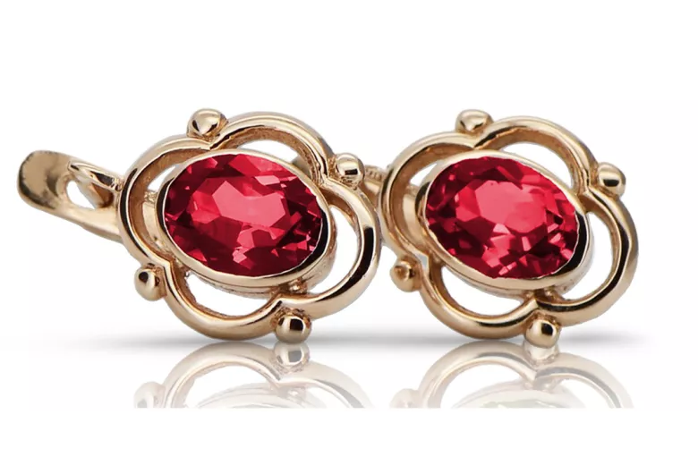 Sterling Silver Rose Gold Plated Ruby Stud Earrings vec033rp