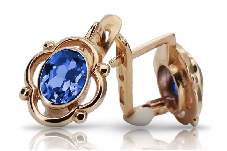 Sterling silver rose gold plated, Sapphire Vintage Earrings vec033rp