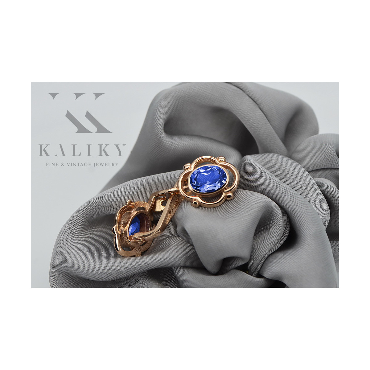 Sterling silver rose gold plated, Sapphire Vintage Earrings vec033rp