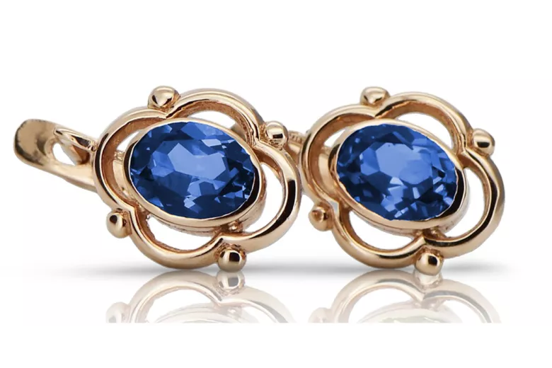 Sterling silver rose gold plated, Sapphire Vintage Earrings vec033rp