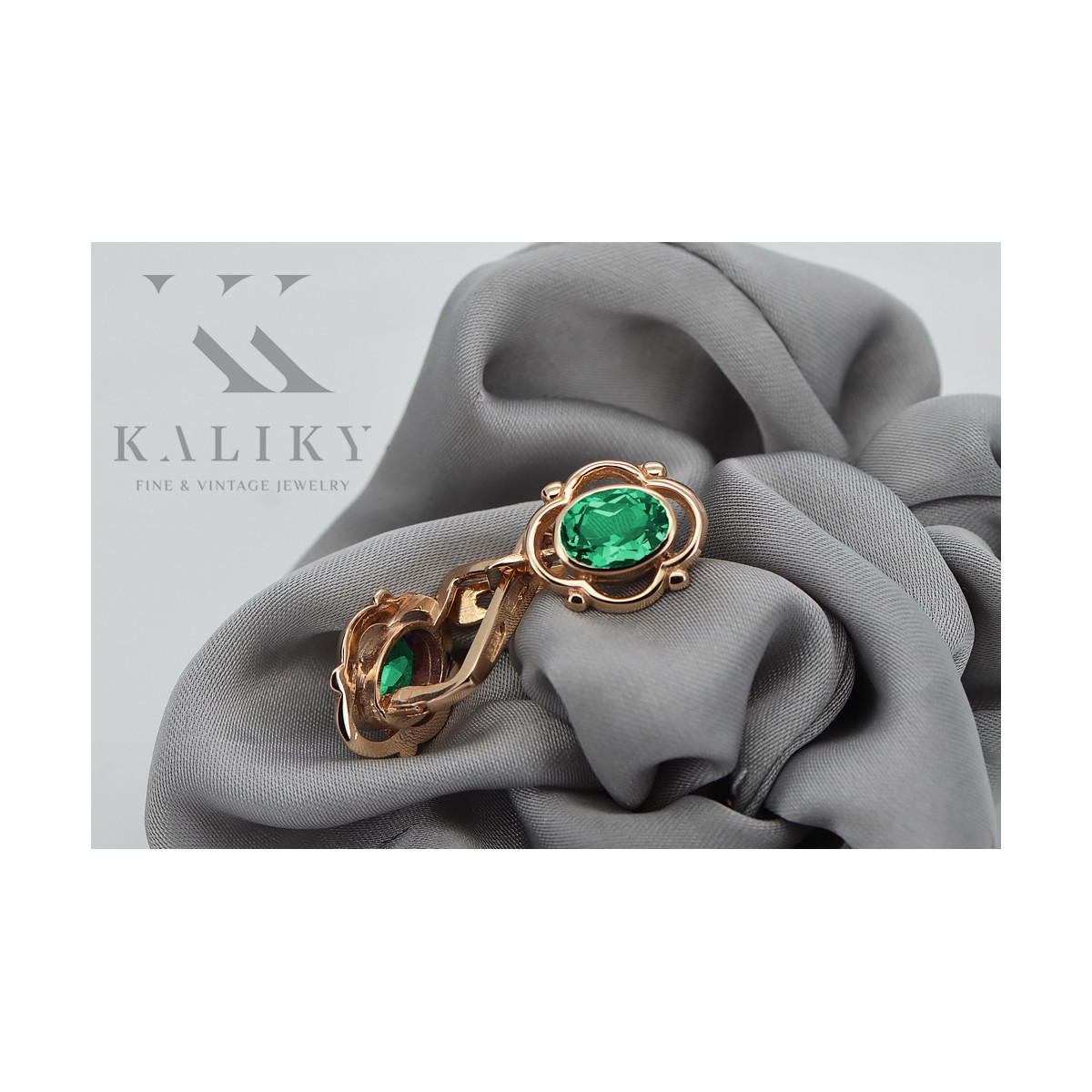 Sterling Silver Rose Gold Plated Emerald Earrings vec033rp