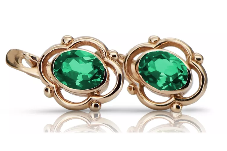 Sterling Silver Rose Gold Plated Emerald Earrings vec033rp