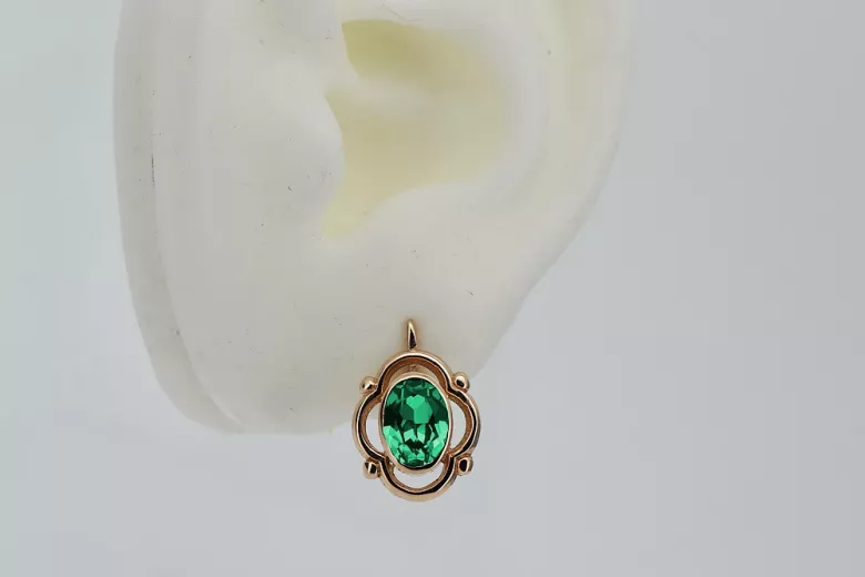 Pendientes de Plata Chapada en Oro Rosa con Esmeralda Vintage vec033rp