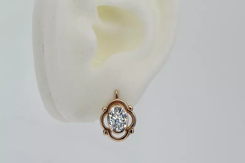 "Cercei originali din aur roz de 14k cu zircon, stil vintage vec033 Sovietic Rus" style vec033