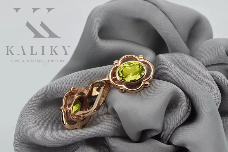 Cercei originali vintage din aur roz de 14k, Peridot galbe vec033