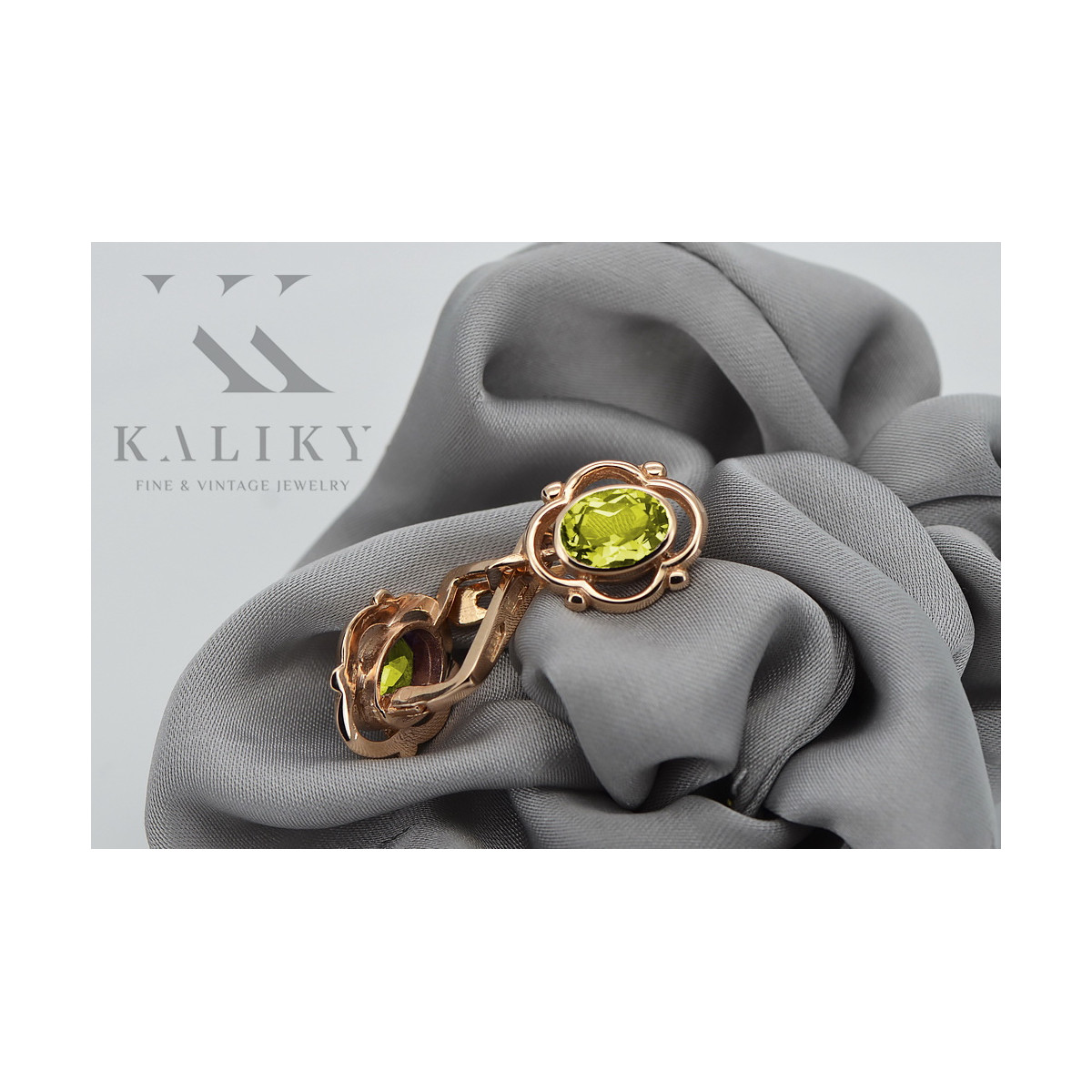 Vintage Rose Gold Peridot Earrings | Original 14K Yellow Gold vec033