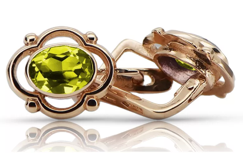 Cercei originali vintage din aur roz de 14k, Peridot galbe vec033