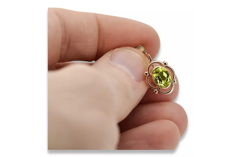 Cercei originali vintage din aur roz de 14k, Peridot galbe vec033