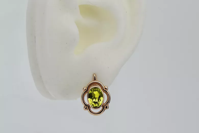 Cercei originali vintage din aur roz de 14k, Peridot galbe vec033