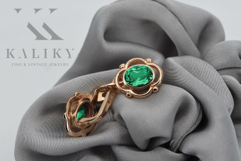 "Szmaragdowe Kolczyki Vintage z Różowego Złota 14k 585 vec033 Rosyjskie Sowieckie" style vec033