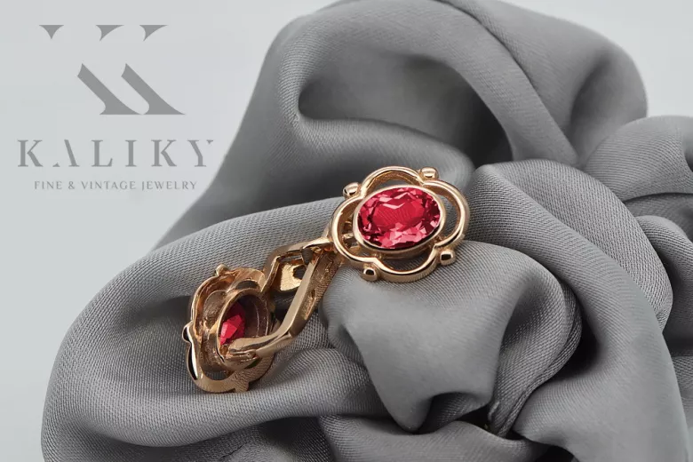 "Original Vintage Ruby Earrings in 14K Rose Gold - Russian Soviet vec033" style vec033