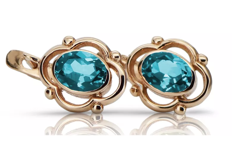 Original Vintage Aquamarine Earrings in 14K Rose Gold from Russian Soviet Era vec033 vec033