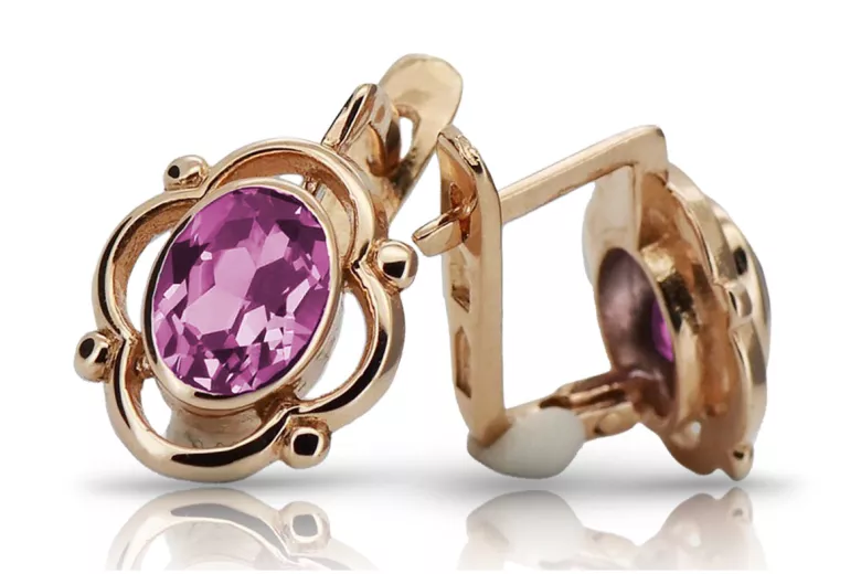 Amethyst Ohrringe in Original Vintage-Roségold 14K 585 vec033 Russisch Sowjet style vec033