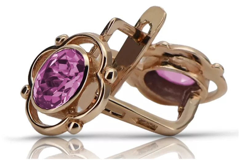 Amethyst Ohrringe in Original Vintage-Roségold 14K 585 vec033 Russisch Sowjet style vec033