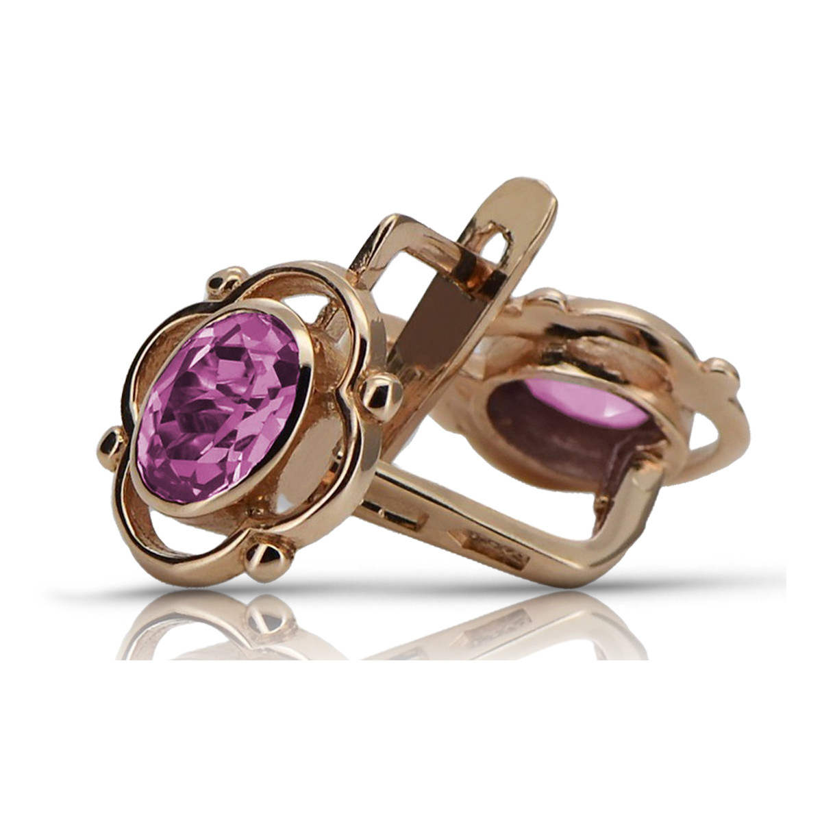 Amethyst Ohrringe in Original Vintage-Roségold 14K 585 vec033 Russisch Sowjet style vec033