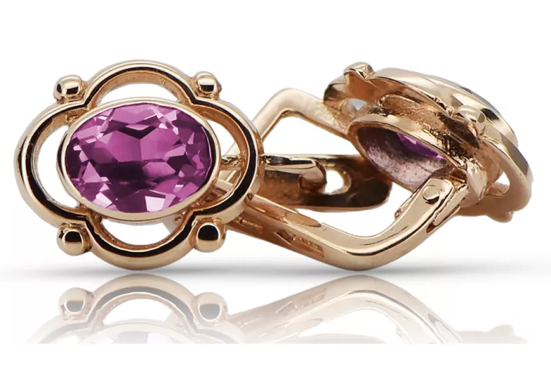 Amethyst Ohrringe in Original Vintage-Roségold 14K 585 vec033 Russisch Sowjet style vec033