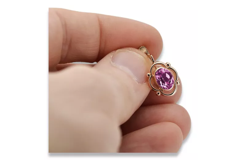 Amethyst Ohrringe in Original Vintage-Roségold 14K 585 vec033 Russisch Sowjet style vec033