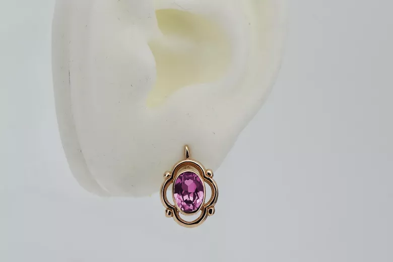 "Pendientes de Amatista y Oro Rosa Antiguo Original de 14k vec033 Estilo Soviético Ruso" style vec033