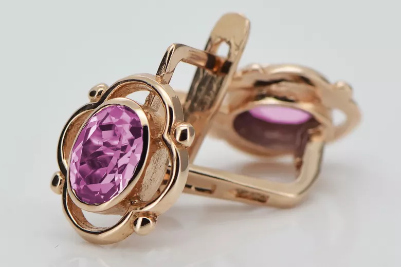 Amethyst Ohrringe in Original Vintage-Roségold 14K 585 vec033 Russisch Sowjet style vec033