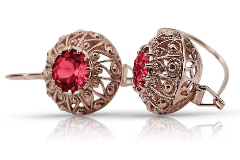 Sterling Silver Rose Gold Plated Ruby Earrings, Vintage Style vec002rp