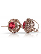 Boucles d'oreilles en argent sterling plaqué or rose, Rubis vintage. vec002rp